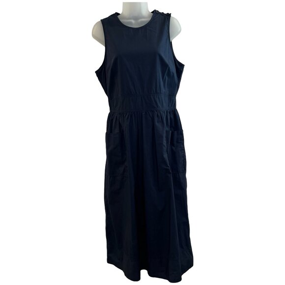 J. Crew Navy Sleeveless Blue Apron Midi Dress Size 10 Tall - Picture 1 of 10